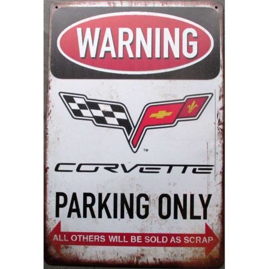 Plaque Métal Vintage – Chevrolet Corvette – Rouge – Publicité Auto – Occasion Bon État