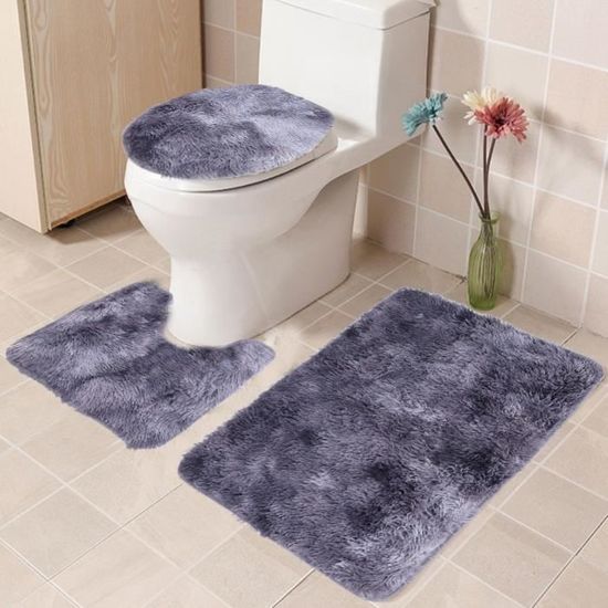 3pcs tapis de salle de bain doux antidérapant ensemble-tapis de couverture de toilette (gris violet)