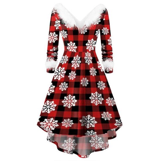 Robe De Noël Femme Vintage - Manches Longues, Col Carré, Imprimé 3D Festif, Pour Soirée Cocktail - 5