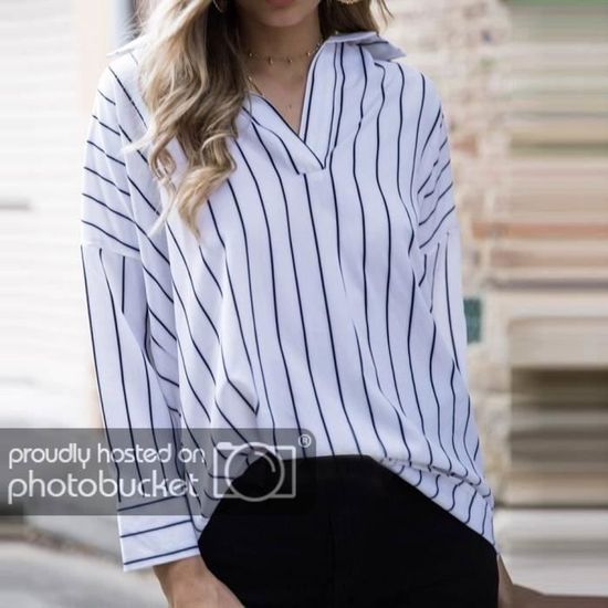 Chemises En Coton Femme CUNLIN Chemise Boutonnée à Rayures à Manches Longues Et Col Avec Poche Chemise Boutonnée 100% Coton