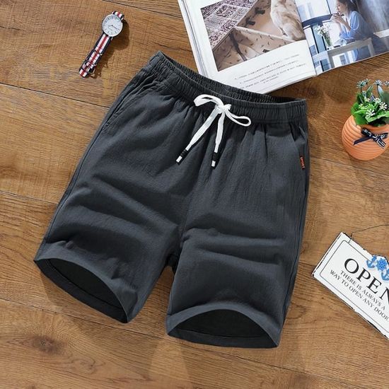 Short D'été Homme En Lin Et Coton - Taille élastique Avec Cordon, Poches, Décontracté (tailles Variées)