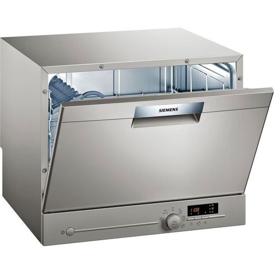Lave-vaisselle compact 6 couverts pose-libre inox - Siemens - SK26E822EU - AquaStop - Programme Verres 40 °C