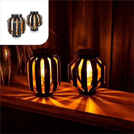 Lanternes De Jardin étoile Métal Noir - Lot De 2 (58 Cm Et 41 Cm) Avec Vitres Verre - Décoration Extérieure - 9