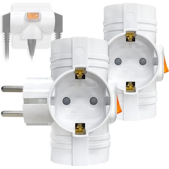Lot De 2 Prises Multiprises Sans Câble - Double Prise Pour Prise Avec