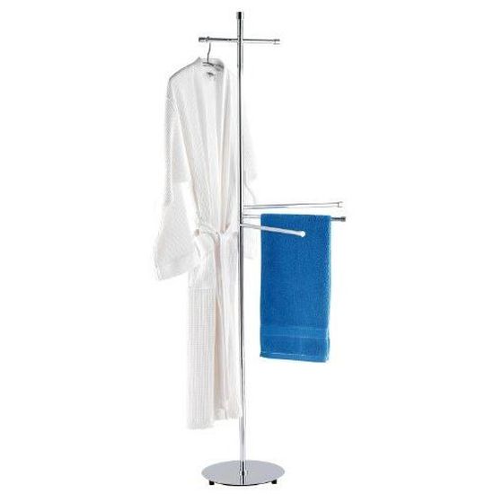 WENKO Porte serviette salle de bain sur pied, 3 barres porte serviette, barre de suspension pour peignoir et vêtement, Roma, Acier