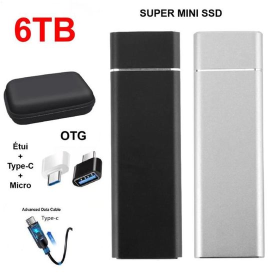 Disque Dur Externe SSD Portable 6TB 6To Noir avec OTG + Étui Housse Sac de  Protection HDD pour PC Ordinateur Téléphone Mobile - Cdiscount Informatique