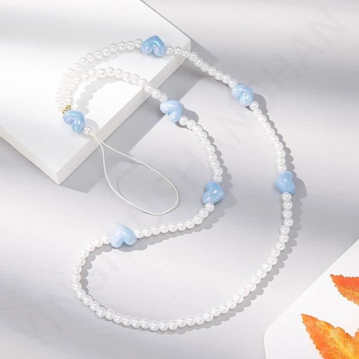 GUODUN Coeur perlé chaîne de téléphone Portable lanière Anti-Perte lanière de Charme de téléphone Corde de poterie Douce Purple-Heart 