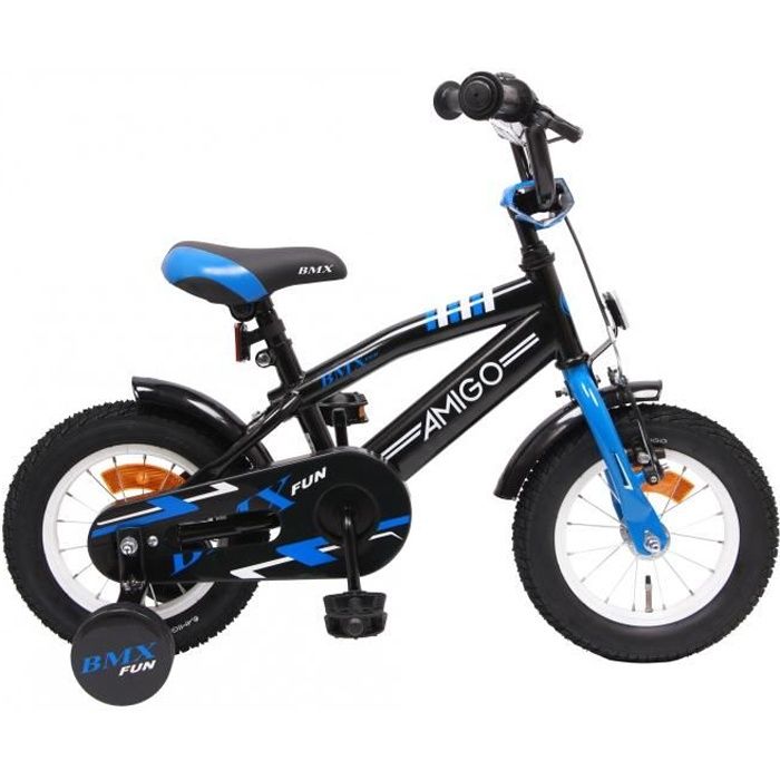 Amigo BMX Fun | Vélo enfant 12 pouces | Pour garçons à partir de 3-4 ans | Noir/Bleu