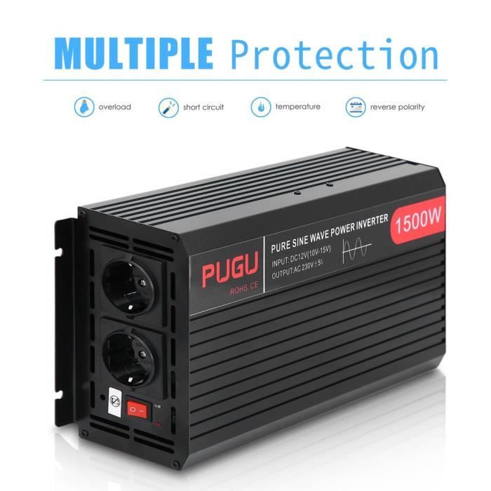 ASS. Convertisseur De Dc À Ac Onde Sinusoïdale Pure 1500W-3000W Onduleur Sinus Avec Écran Externe Eu Plug