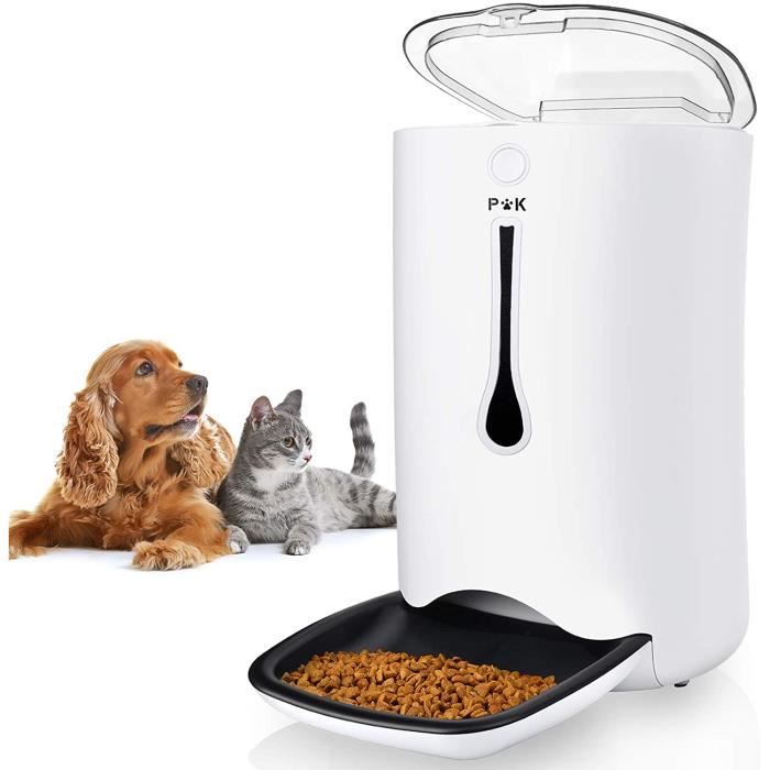 PUPPY KITTY 7L Distributeur Croquette Automatique pour Chats et Chiens, Enregistrement Vocal ,Bicourant,4 Repas par Jour, Blanc