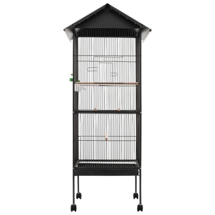 Cage à oiseaux avec toit Gris 66 x 66 x 155 cm Acier #N648