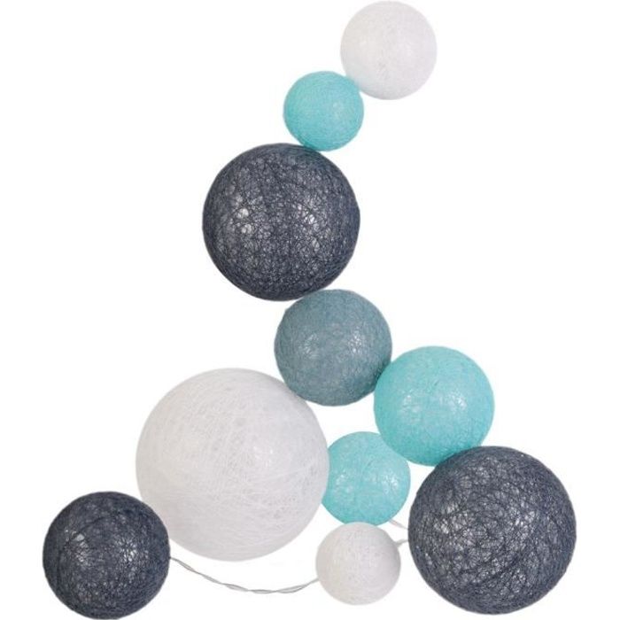 Guirlande lumineuse boules colorées 10 leds multi-tailles Bleu, Gris, Blanc