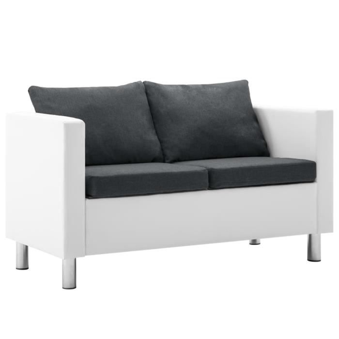 9086MAISON BEST•Canapé à 2 places Scandinave-Canapé Confortable Canapé d’angle Salon BureauFaux cuir Blanc et gris foncé Taille:119