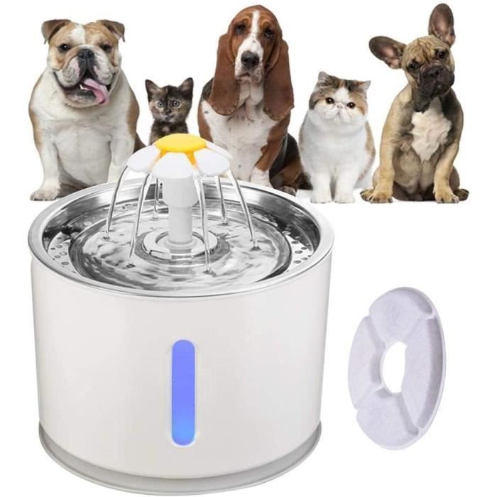 LEXLIFE Fontaine à Eau Potable 2.4L, Fontaine pour Chats et Chien en acier inoxydable, avec lumière LED - Gris