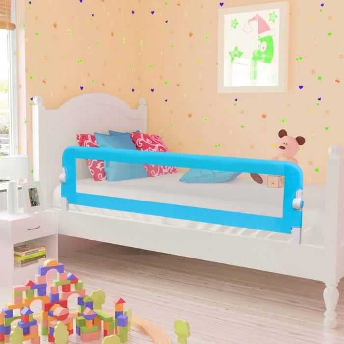 Barrière de sécurité de lit enfant Bleu- âgés de 18 mois à 5 ans- 120x42 cm- Polyester