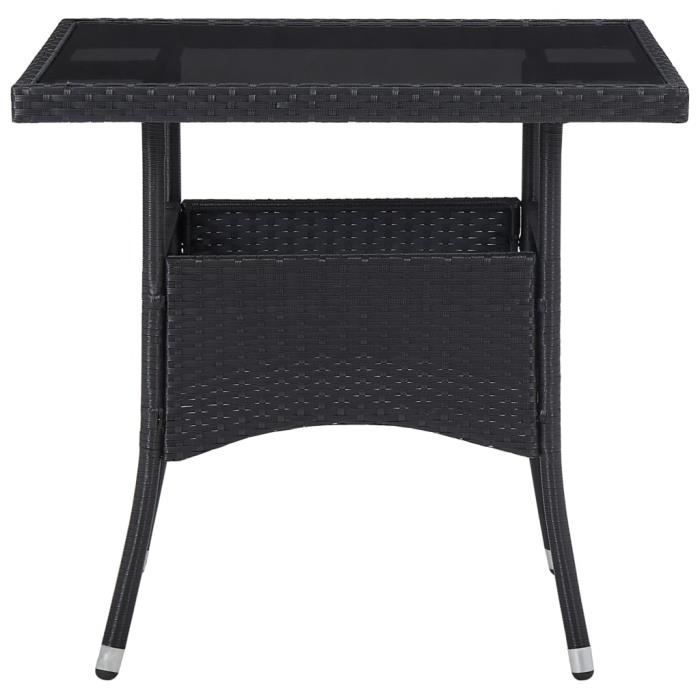 Mode 9008 Table de salle à manger Décor de 4 personnes - Table de jardin d'extérieur Noir Résine tressée et verre