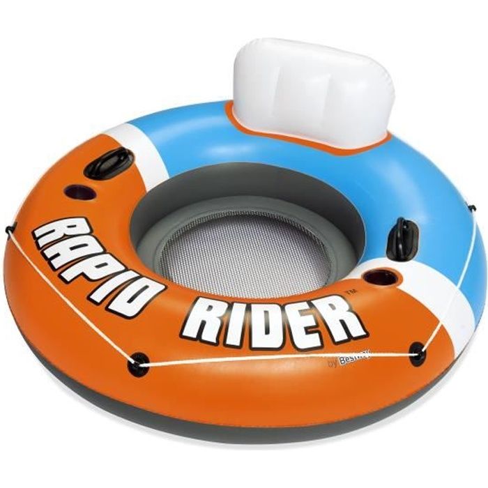 BESTWAY Bouée Rapid Rider diamètre 135 cm, fond maille filet, dossier, 2 porte-gobelets
