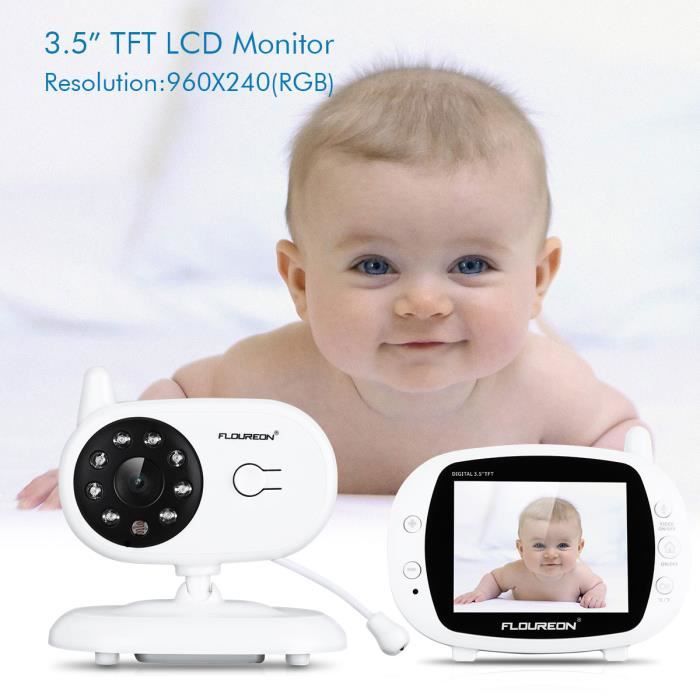 FLOUREON Bébé Moniteur caméra 3,5 Pouces,Rechargable Baby Phone Caméra Numérique de Sécurité Sans Fil,4 Berceuses Enregistrées,Gris