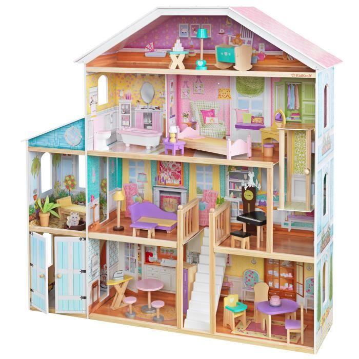 KIDKRAFT - Maison de poupées Grand View avec assemblage Ezkraft - En bois - Bleu
