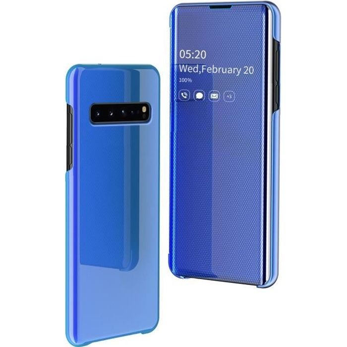 Coque Samsung Galaxy S10 5G, Clear View Étui à Rabat Miroir Antichoc Portable Housse pour Samsung Galaxy S10 5G - Bleu