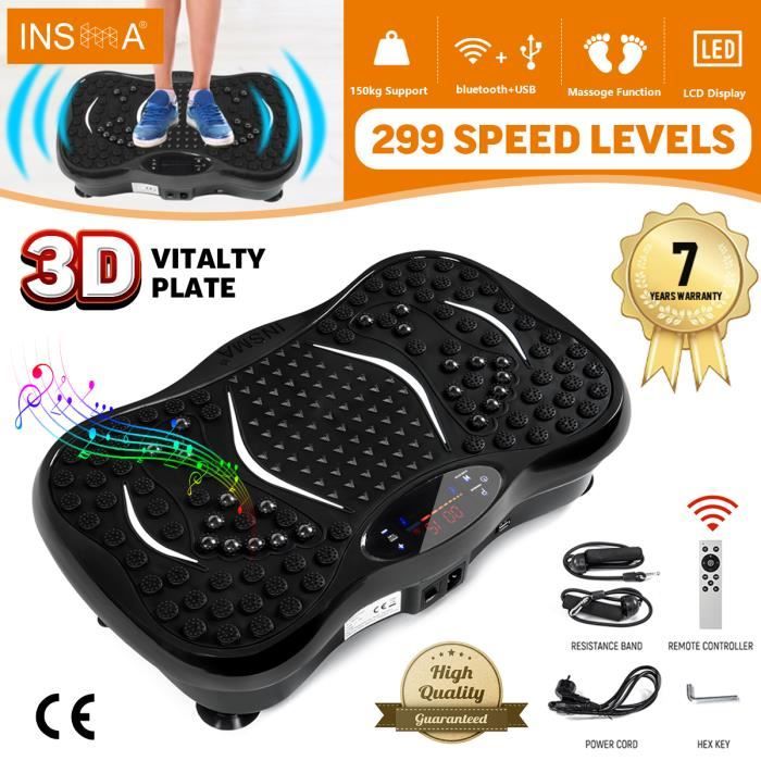 INSMA Plateforme vibrante oscillante Fitness Plaque de vibration 1-299 Vitesse avec Résistance bande Télécommande Bluetooth NOIR