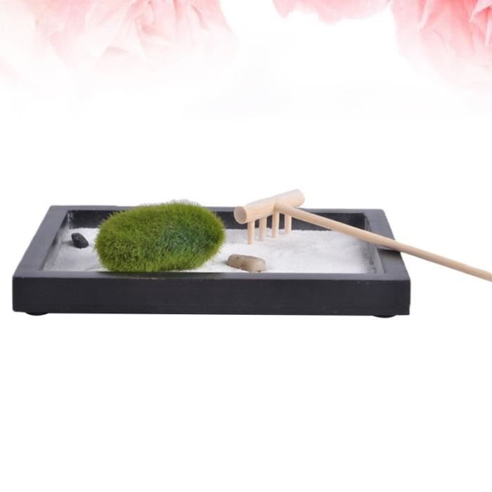 Petit plateau noir Zen Garden méditant Statue râteau bac à sable maison méditation Home Decor (noir) FONTAINE DE JARDIN