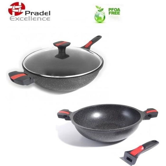 Pradel Excellence - Gamme luxe Volna- Wok 32 cm Façon Pierre - manche amovible - Garanti sans PFOA