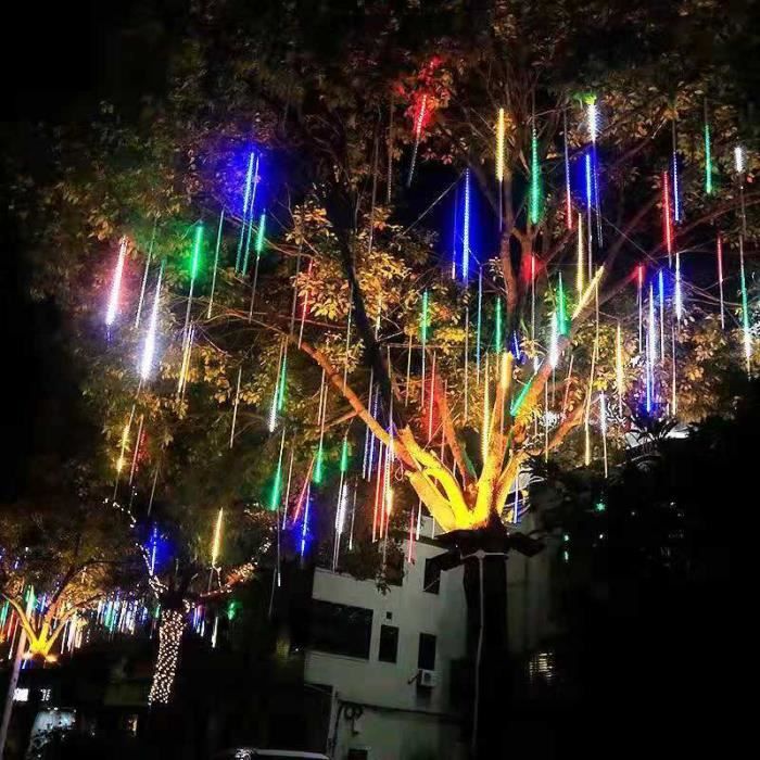 Pluie Guirlandes Lumineuse Noël , 8 Tubes 30CM Eclairage Météore Douche Lumière Etanche LED Pour Mariage Maison Arbre Jardin -Coloré