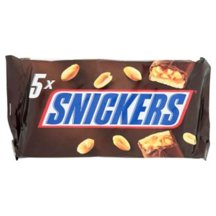 MARS WRIGLEY CONFECTIONERY FRANCE Snickers Barres chocolatées au lait fourrées de confiserie - 5x50 g
