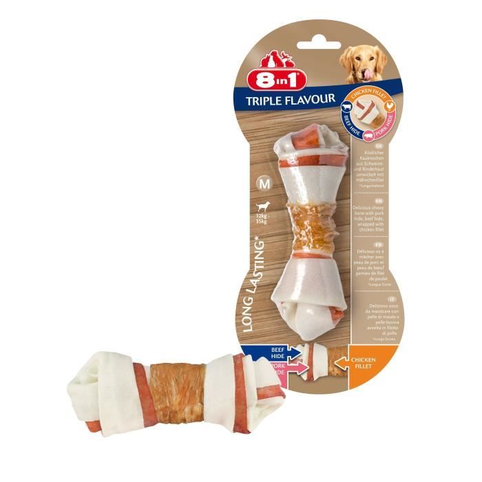 8in1 Triple Flavour Os à mâcher Premium M aux Bœuf, Porc, Poulet - Pour chien de race moyenne - 1 pièce