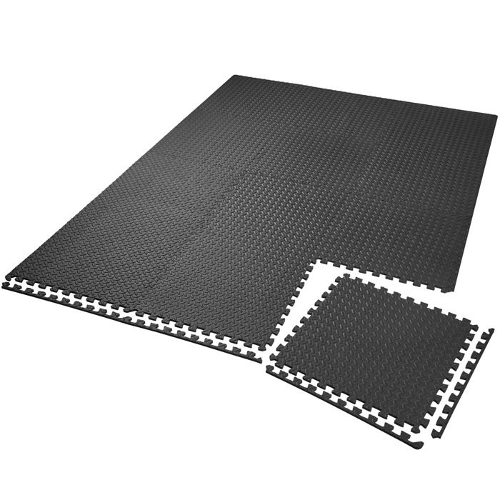 TECTAKE Tapis de Sol de Gym Sport avec 12 Dalles de Protection en Mousse 61 cm x 61 cm Noir