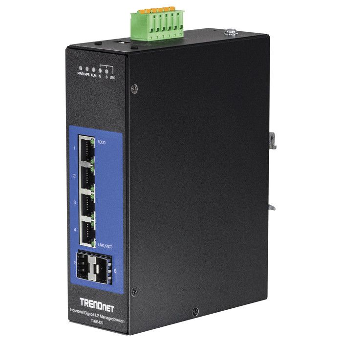 trendnet 6-port ind.gb l2 mgd switch din-rail noirRouteur, Wifi, Réseau 6-PORT IND.GB L2 MGD SWITCH DIN-RAIL 182472