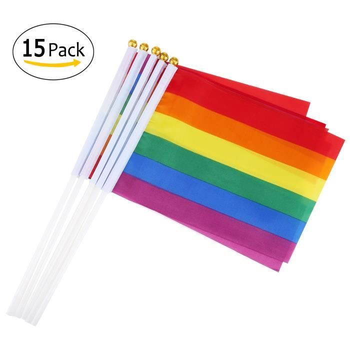 15PC Rainbow Pride agitant Polyester drapeaux 21 cm x 14 cm pour les événements LGBT par TRIXES