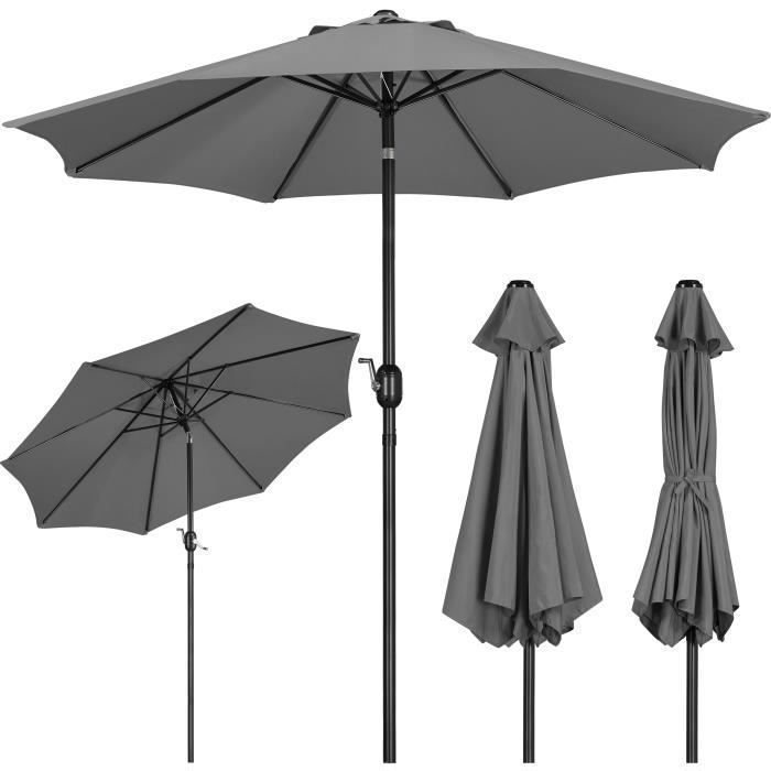Yaheetech Parasol de jardin avec Mécanisme et Inclinaison Mât de 38 mm Extérieur pour Patio Piscine Plage Gris