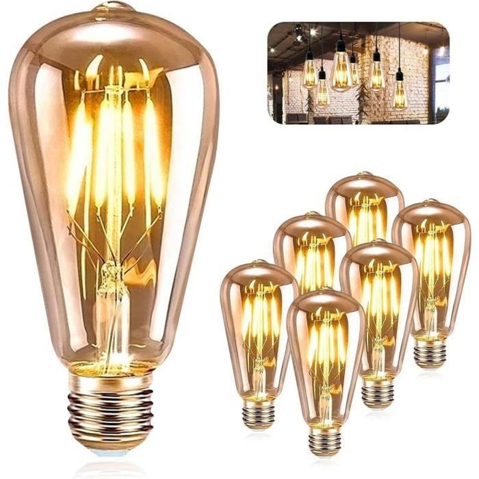Ampoule Edison Vintage E27 6 Pièces Ampoule Filament E27 Vintage ST64 Lampe Décorative Rétro Ampoule LED Edison Antique Lampe 6W