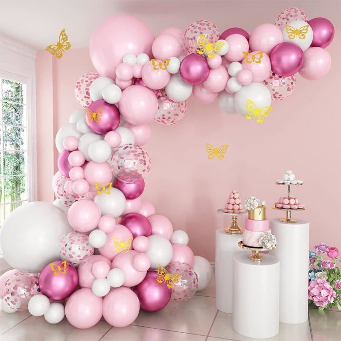 Pompons Papier De Soie - Lot De 15 Avec Guirlandes | Rose Et Blanc | Pour Mariage, Anniversaire, Fête