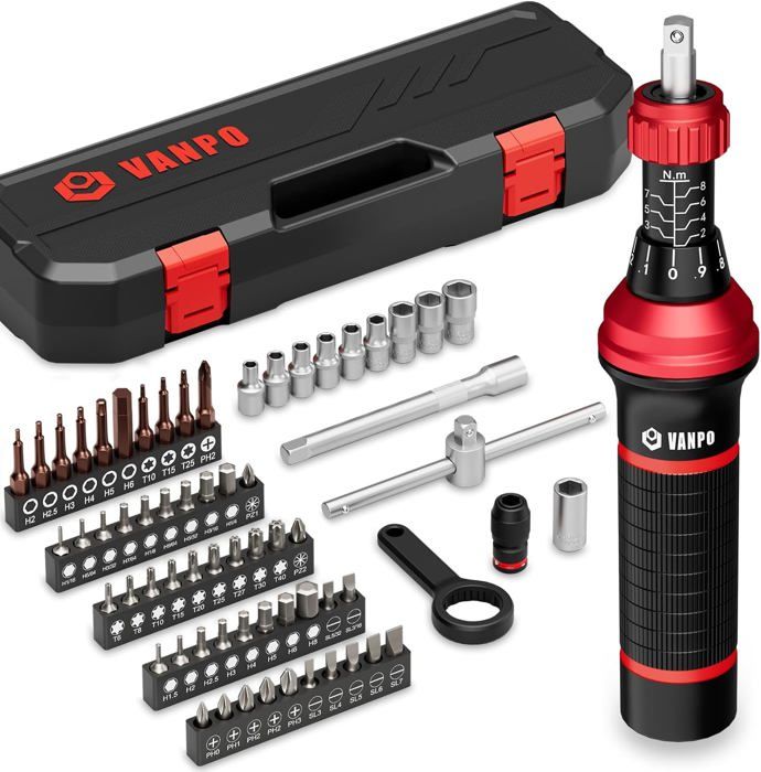 Tournevis Dynamométrique, 2-8 Nm, 64 Pièces, 1/4" Clé Dynamométrique ...