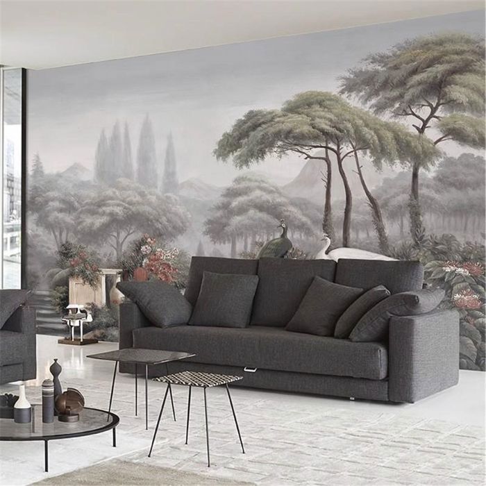 Papier Peint Panoramique 3D rétro français paysage plante papier peint ...