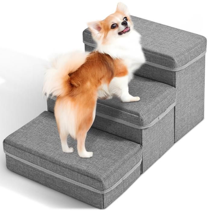 Comparer les prix de Escalier pour Chien Escalier pour Animaux 3 Marches Amovible et Lavable Escaliers pour Chiens Rampe avec Espace de Stockage