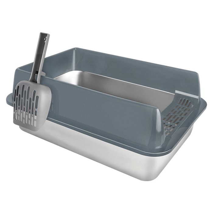 Meilleurs prix pour Bac à litière grand facile à nettoyer jolie en acier inoxydable contemporaine pour chat - ERROLVES - Gris - 60*40*30 CM