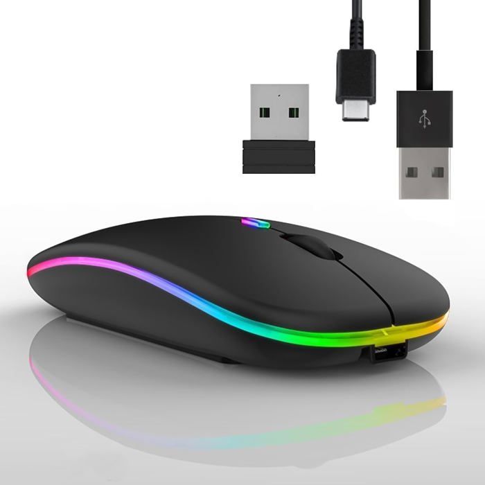 Souris Sans Fil Rechargeable Souris Bluetooth ErgonomiqueSouris Gamer Ordinateur 3Dpi Silencieuse Rétroéclairée De 7Couleurs Avec