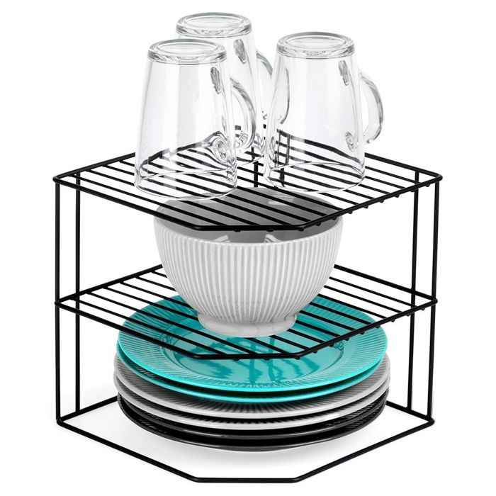 Étagère D'Angle 3 Niveaux En Verre Trempé Et Acier Inox - Rangement Cuisine Salle De Bain Bureau