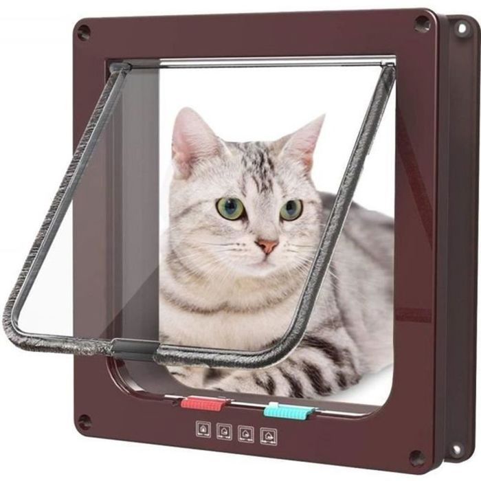 Comparer les prix de Chatière pour Chat Chatière magnétique avec verrou Rotatif à 4 Voies pour Chat L: 25 x 235 x 53 cm Marron
