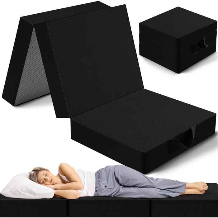 Matelas lit futon pliable pliant -75x195x15 cm - INRE - NOIR - Mousse polyuréthane - 1 personne