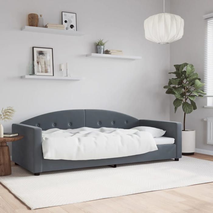 Lit journée/Lit de repos/1 place - Intemporel - gris foncé 90x200 cm veloursCdiscount2025 FAFA 9884488