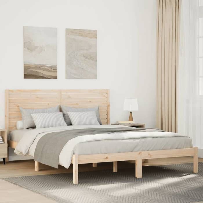 Lit Double Adulte Cadre de lit extra long - SOLOMON - 140x210 cm bois massif JILLS 16743