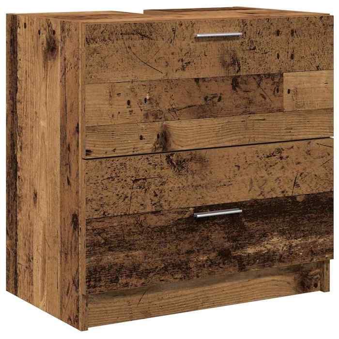 BONNIE®Meuble Sous évier/lavabo - SUIKUN - Meuble pour Vasque à Poser Bois Ancien 59x37x59 cm Bois dingénierie FR700010