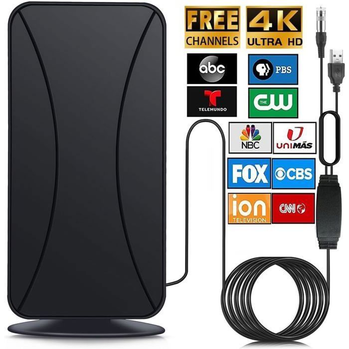 Antenne TV Intérieure DVB-T2 Wave Tune Avec Amplificateur - 4K 1080p VHF/UHF/DAB