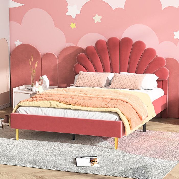 lit pour Enfant rembourré 140 x 200 cm lit Simple/Double pour Fille Cadre de lit avec tête de lit et sommier Velours rouge