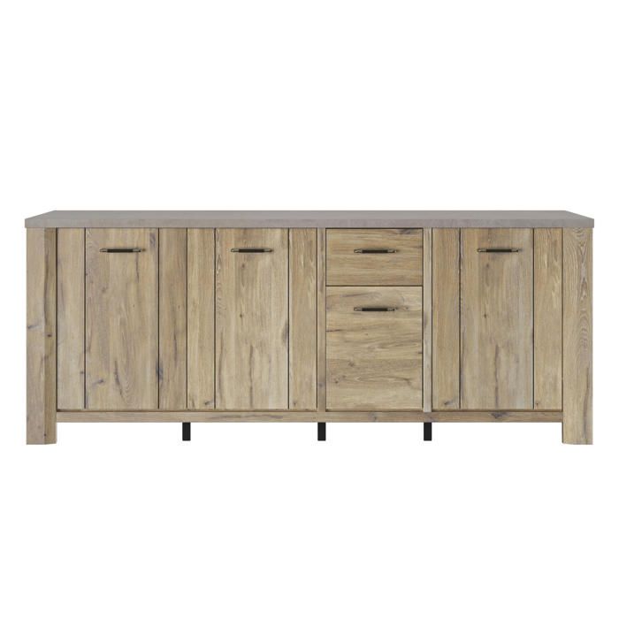 Buffet 4 portes effet bois chêne clair avec finition minérale Buffet 4 portes effet bois chêne clair avec finition minérale